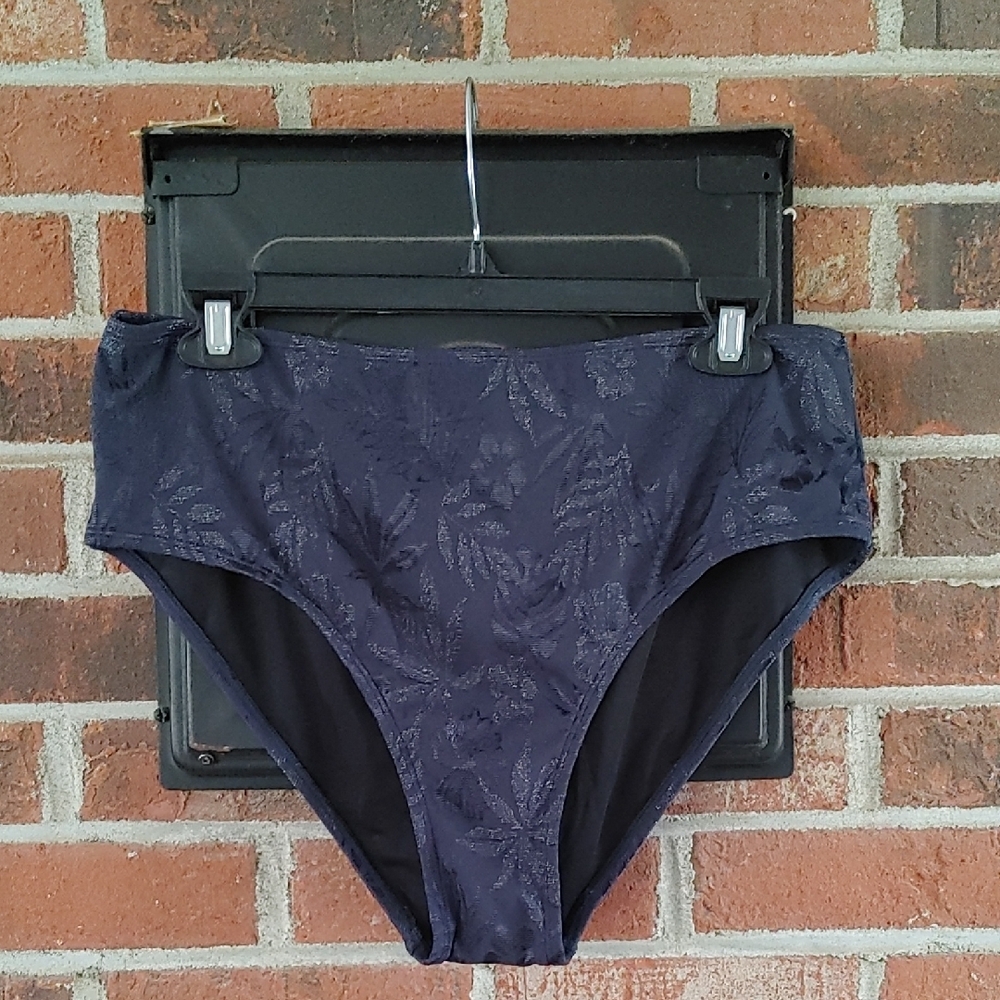 Cupshe Navy High-Waisted Bikini Bottoms Size L